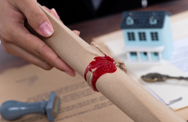 lawyer hands over a document sealed with a seal